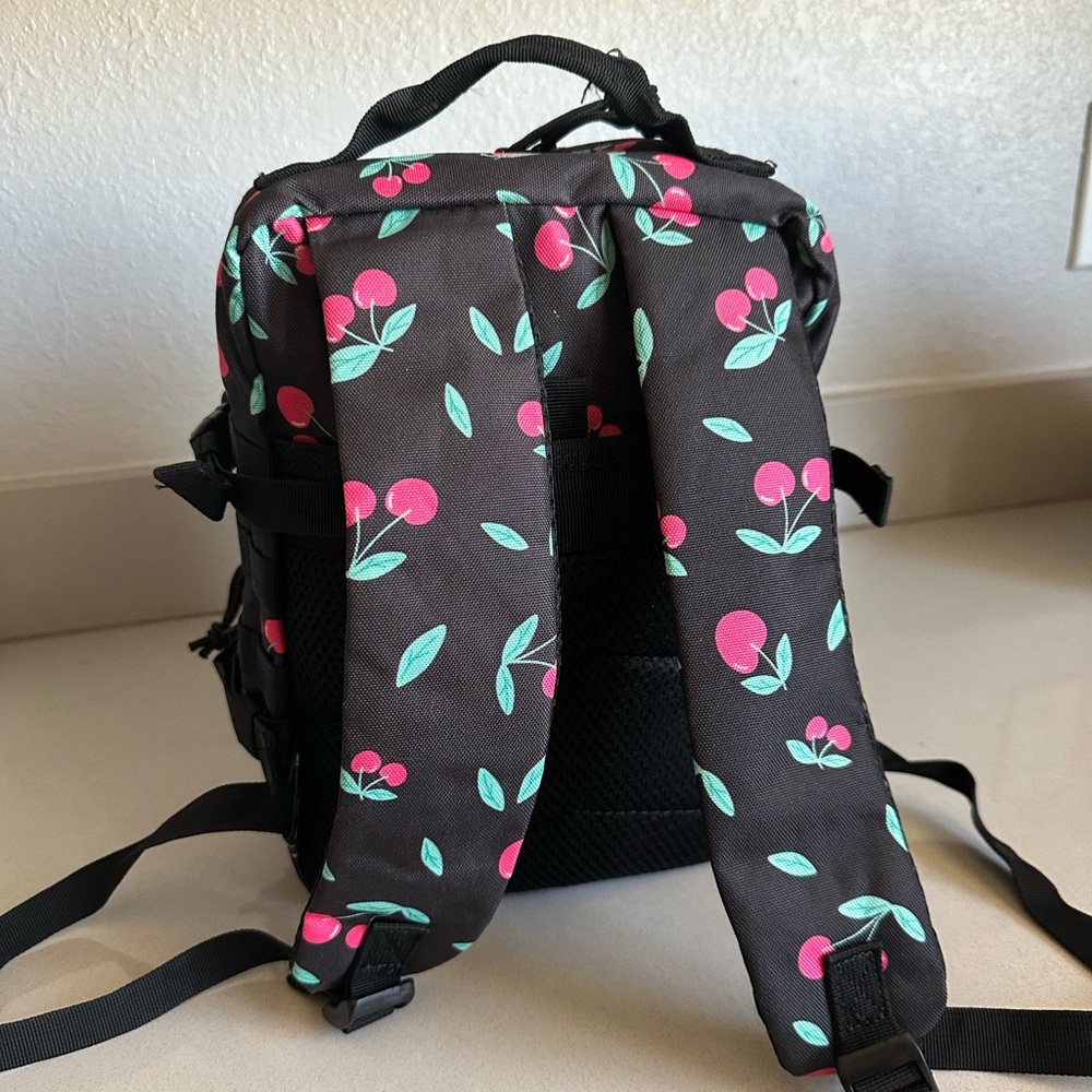 Cherry Print Black Mini Backpack - image 4